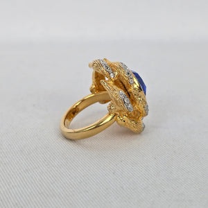 Vintage Ivana Trump Blue Crystal Gold-Tone Statement Cocktail Ring Size 8