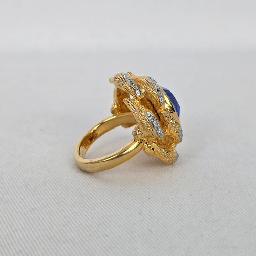 Vintage Ivana Trump Blue Crystal Gold-Tone Statement Cocktail Ring Size 8