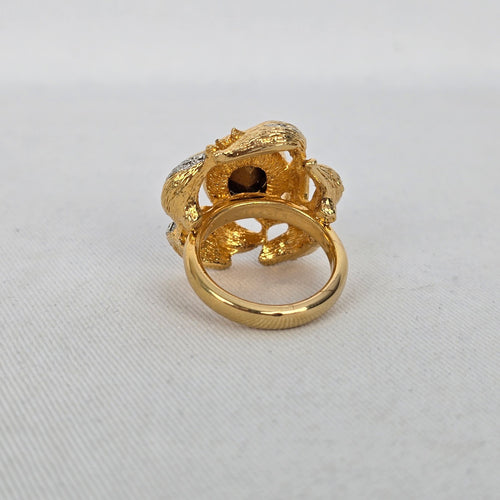Vintage Ivana Trump Blue Crystal Gold-Tone Statement Cocktail Ring Size 8