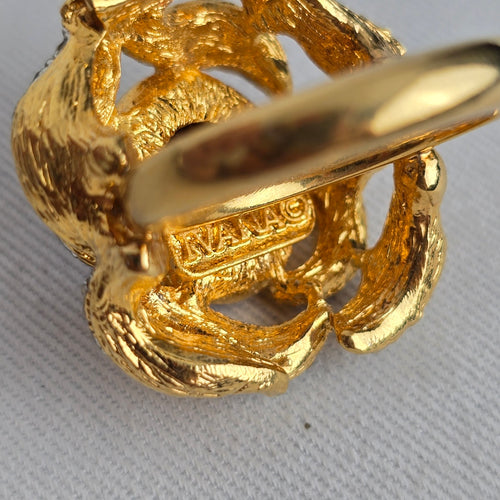 Vintage Ivana Trump Blue Crystal Gold-Tone Statement Cocktail Ring Size 8