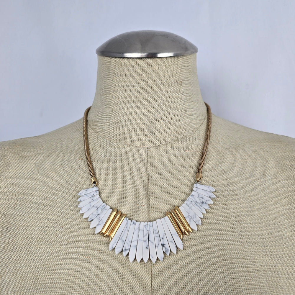 Stella & Dot White Ezra Howlite Gold-Tone Statement Bib Necklace