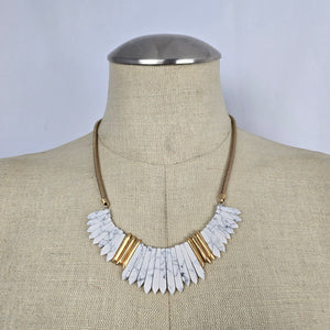 Stella & Dot White Ezra Howlite Gold-Tone Statement Bib Necklace