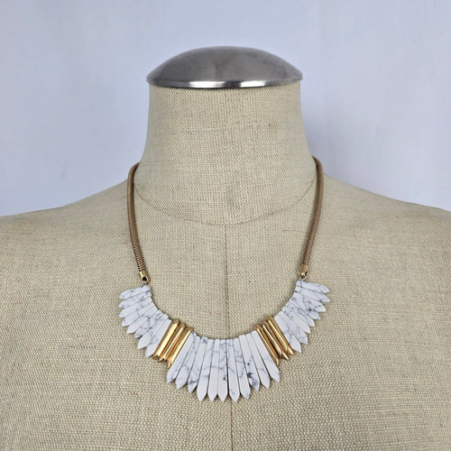 Stella & Dot White Ezra Howlite Gold-Tone Statement Bib Necklace