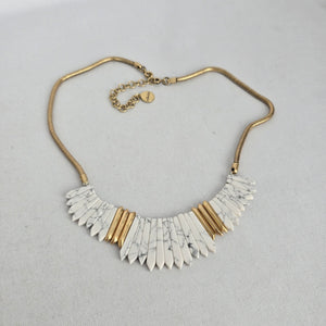 Stella & Dot White Ezra Howlite Gold-Tone Statement Bib Necklace
