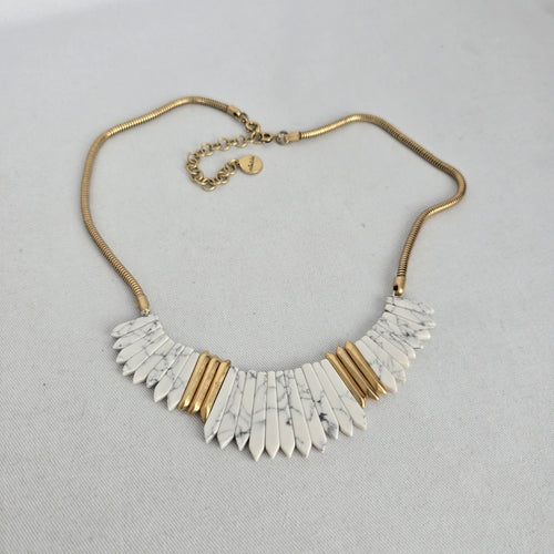 Stella & Dot White Ezra Howlite Gold-Tone Statement Bib Necklace