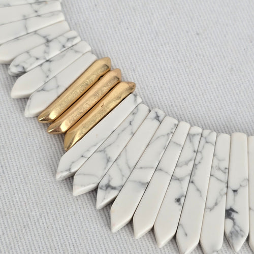 Stella & Dot White Ezra Howlite Gold-Tone Statement Bib Necklace