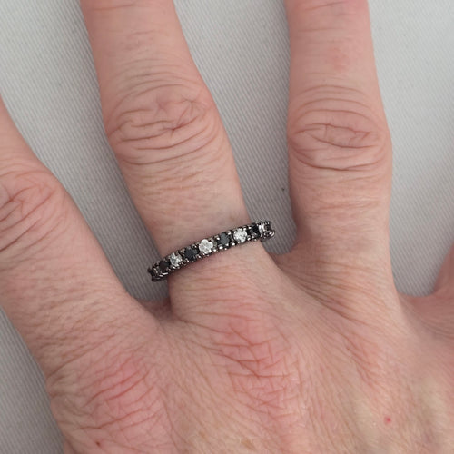 Black and Clear Alternating Stone Eternity Band Ring Dark Metal