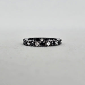 Black and Clear Alternating Stone Eternity Band Ring Dark Metal