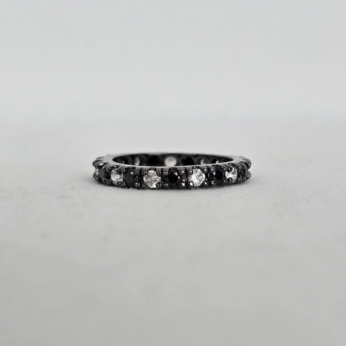 Black and Clear Alternating Stone Eternity Band Ring Dark Metal