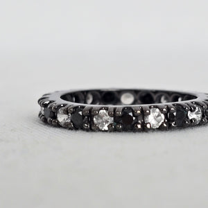 Black and Clear Alternating Stone Eternity Band Ring Dark Metal