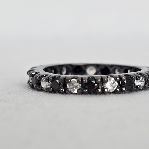 Black and Clear Alternating Stone Eternity Band Ring Dark Metal