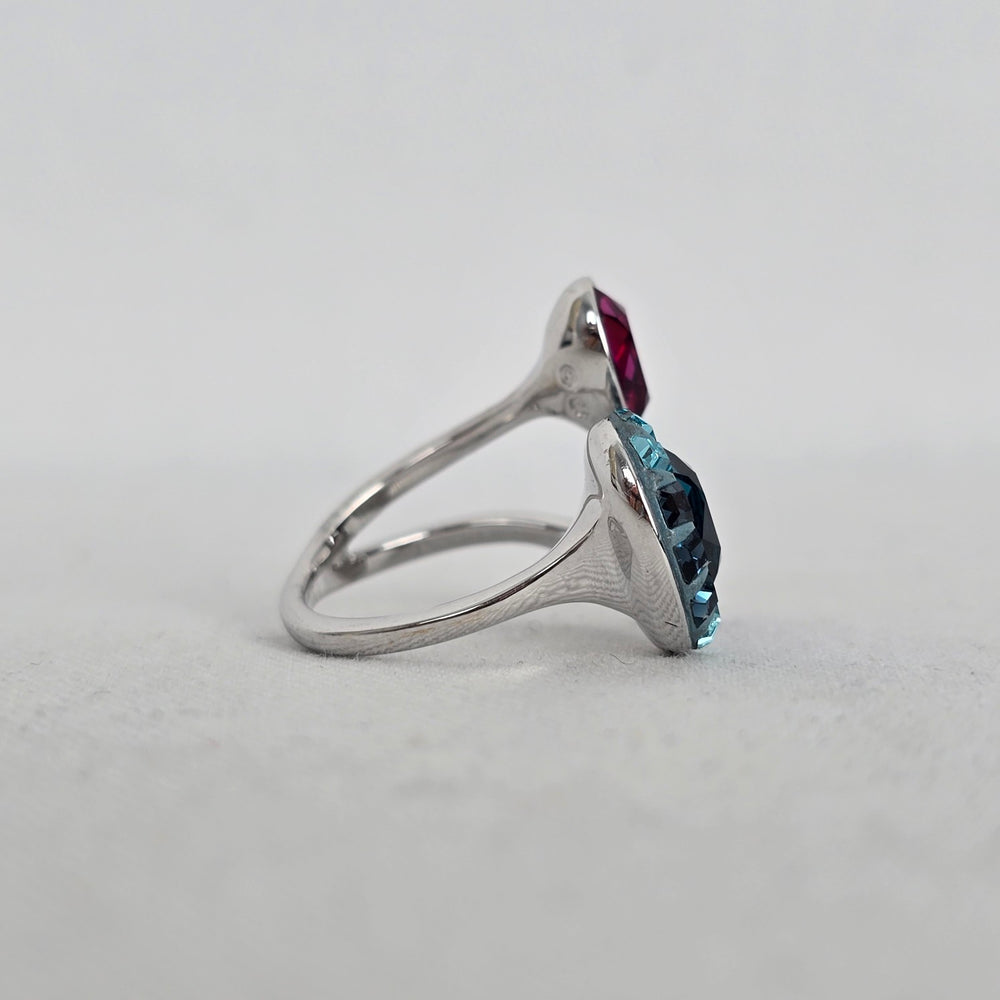 Swarovski Multicolor Crystal Statement Ring Adjustable Silver Tone Cocktail Ring