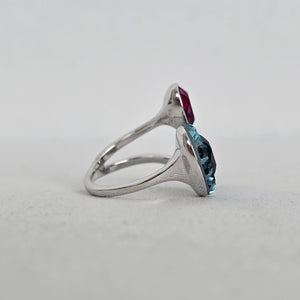 Swarovski Multicolor Crystal Statement Ring Adjustable Silver Tone Cocktail Ring