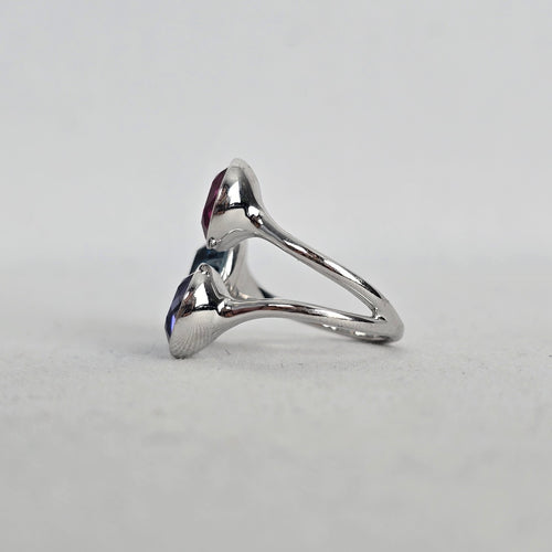 Swarovski Multicolor Crystal Statement Ring Adjustable Silver Tone Cocktail Ring