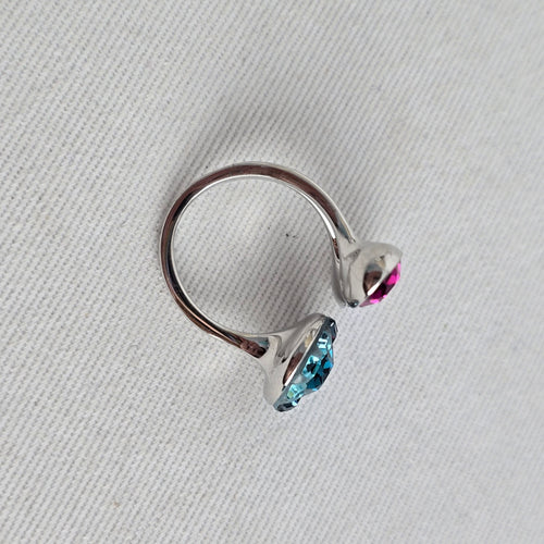 Swarovski Multicolor Crystal Statement Ring Adjustable Silver Tone Cocktail Ring