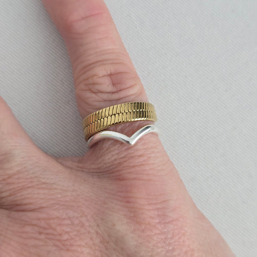 Pilgrim Silver V and Gold Ribbed Wrap Ring Set Adjustable