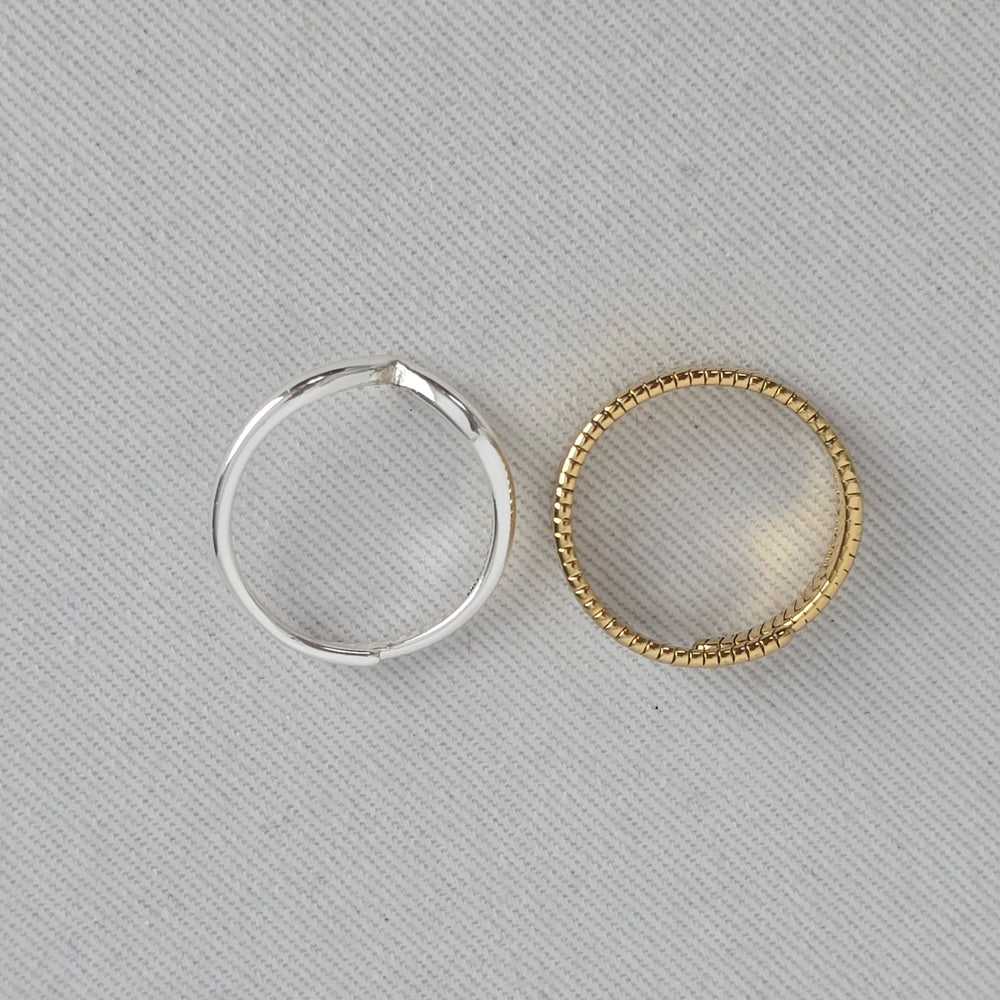 Pilgrim Silver V and Gold Ribbed Wrap Ring Set Adjustable
