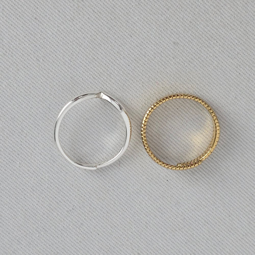 Pilgrim Silver V and Gold Ribbed Wrap Ring Set Adjustable