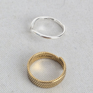 Pilgrim Silver V and Gold Ribbed Wrap Ring Set Adjustable