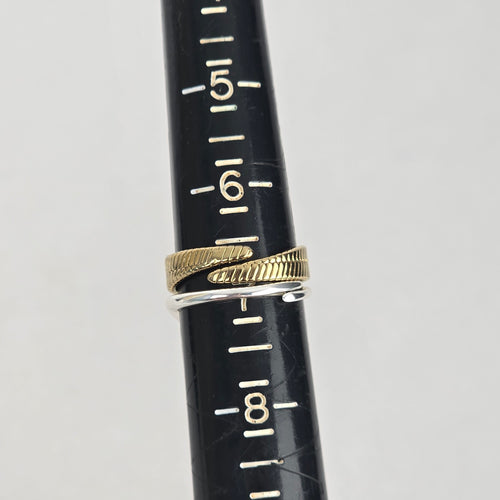 Pilgrim Silver V and Gold Ribbed Wrap Ring Set Adjustable
