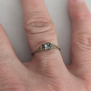 Vintage Art Deco Style Clear Stone Costume Ring with Engraved Band  Size 7