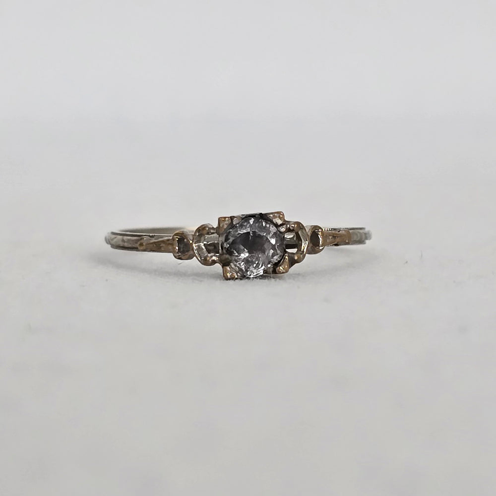 Vintage Art Deco Style Clear Stone Costume Ring with Engraved Band  Size 7