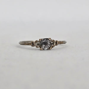 Vintage Art Deco Style Clear Stone Costume Ring with Engraved Band  Size 7