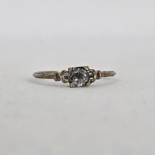 Vintage Art Deco Style Clear Stone Costume Ring with Engraved Band  Size 7
