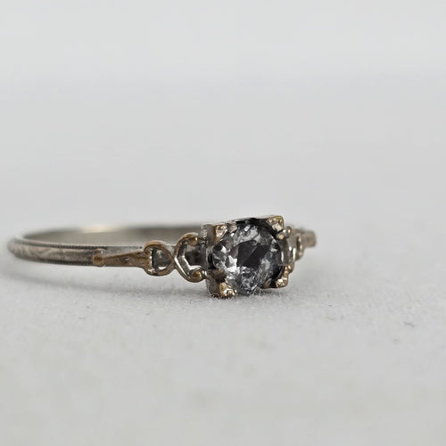 Vintage Art Deco Style Clear Stone Costume Ring with Engraved Band  Size 7
