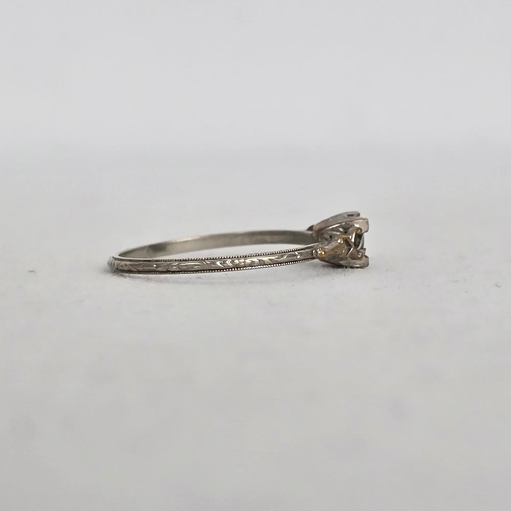 Vintage Art Deco Style Clear Stone Costume Ring with Engraved Band  Size 7