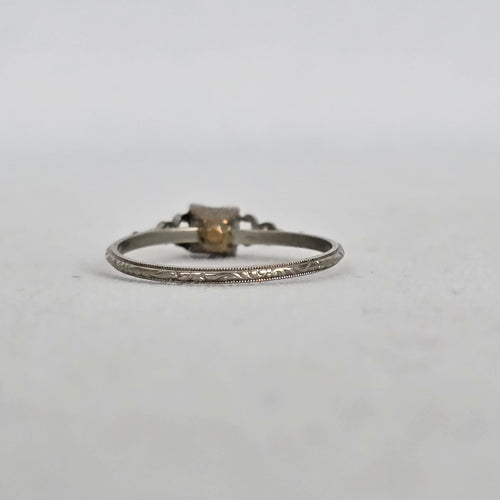 Vintage Art Deco Style Clear Stone Costume Ring with Engraved Band  Size 7