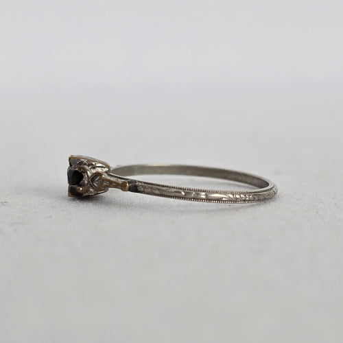 Vintage Art Deco Style Clear Stone Costume Ring with Engraved Band  Size 7