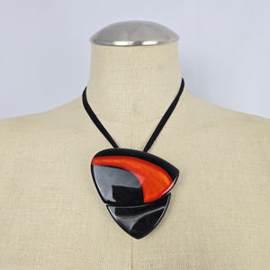 Zsiska Black Red Orange Abstract Statement Pendant Adjustable Cord Necklace