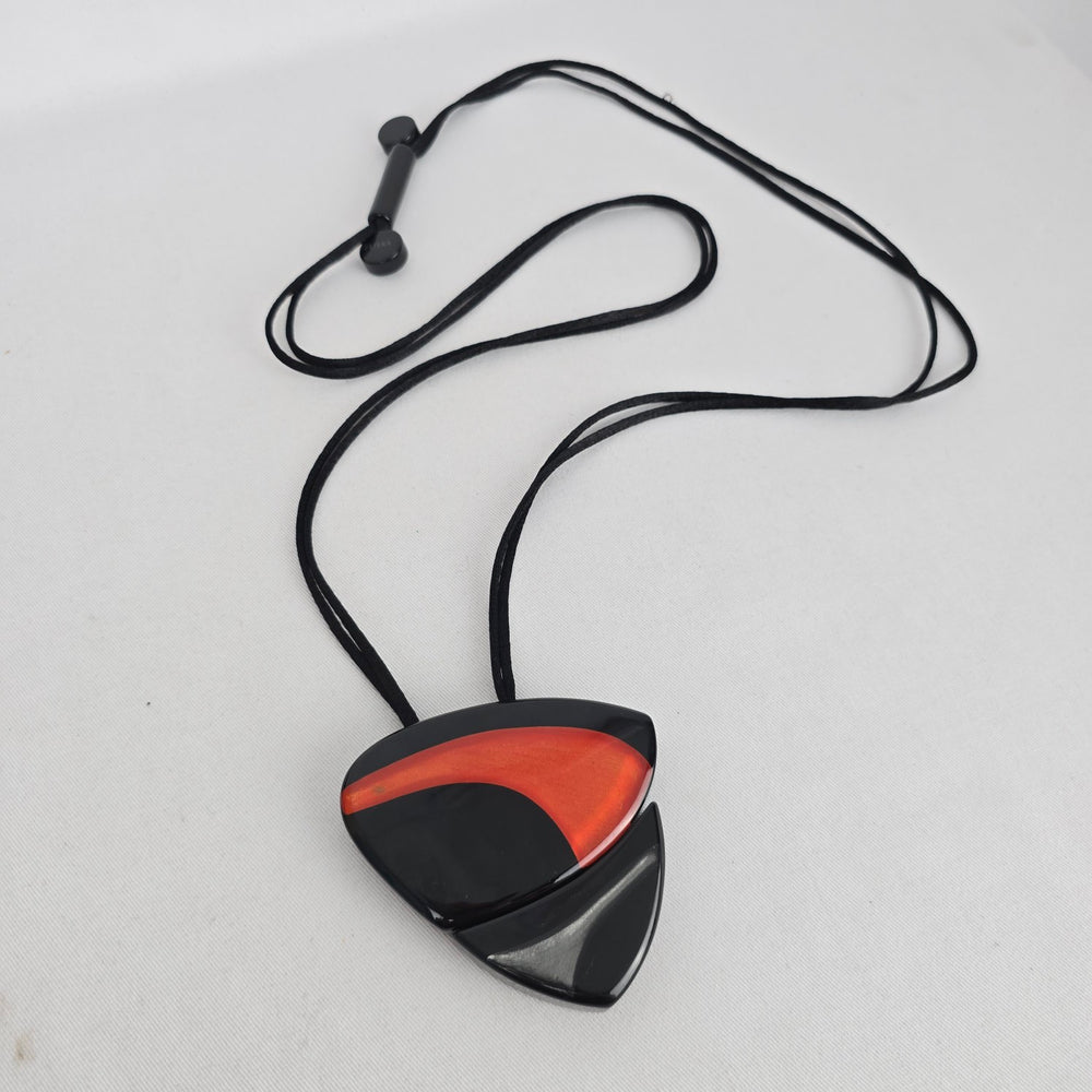 Zsiska Black Red Orange Abstract Statement Pendant Adjustable Cord Necklace