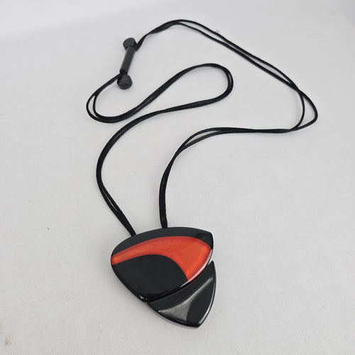 Zsiska Black Red Orange Abstract Statement Pendant Adjustable Cord Necklace