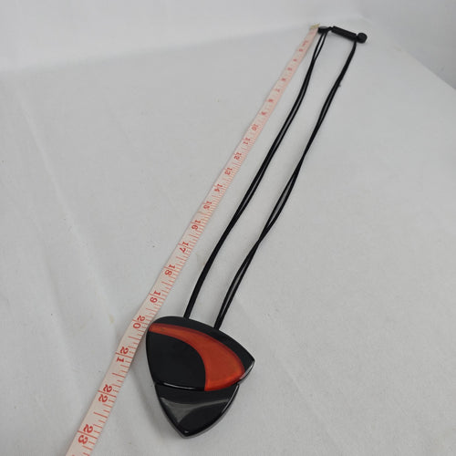 Zsiska Black Red Orange Abstract Statement Pendant Adjustable Cord Necklace