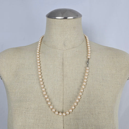 Vintage Cream Glass Pearl Beaded Necklace with Ornate Silver-Tone Filigree Clasp