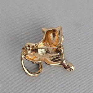 Gold Tone Black Enamel Tiger Brooch Pin