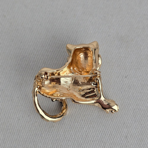 Gold Tone Black Enamel Tiger Brooch Pin