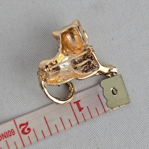 Gold Tone Black Enamel Tiger Brooch Pin