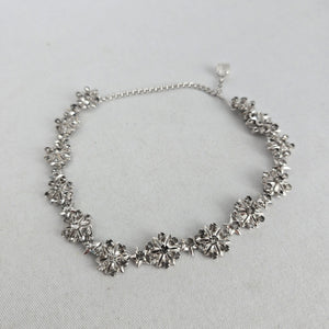 Vintage Silver Tone Rhinestone Floral Star Choker Necklace