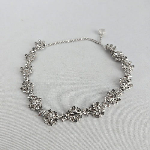 Vintage Silver Tone Rhinestone Floral Star Choker Necklace