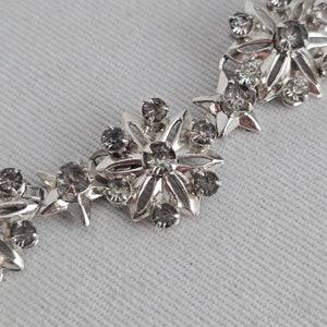 Vintage Silver Tone Rhinestone Floral Star Choker Necklace