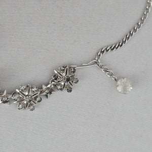 Vintage Silver Tone Rhinestone Floral Star Choker Necklace