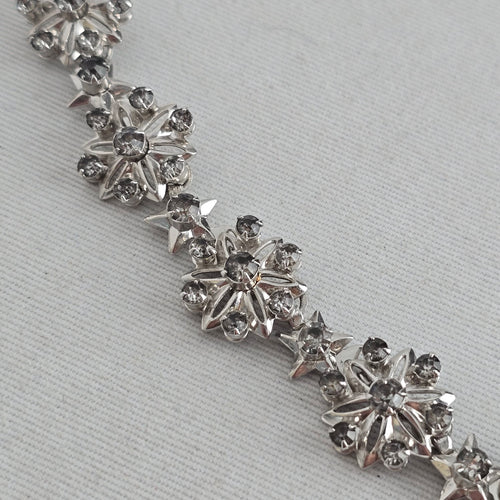 Vintage Silver Tone Rhinestone Floral Star Choker Necklace
