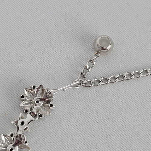 Vintage Silver Tone Rhinestone Floral Star Choker Necklace