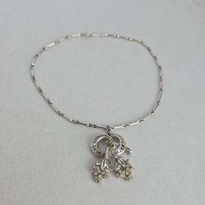 Vintage Silver Tone Rhinestone Floral Scroll Pendant Necklace