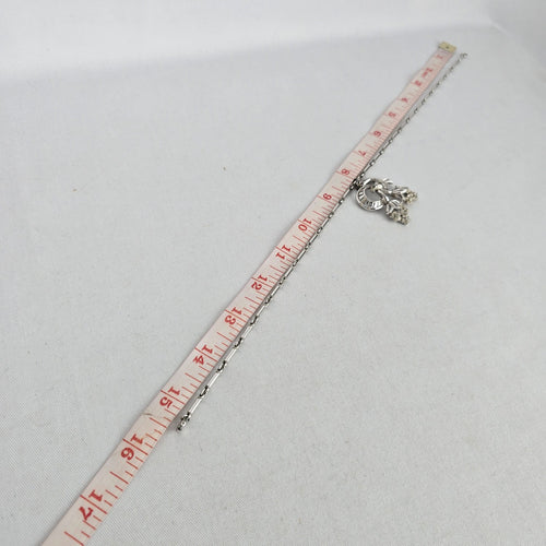 Vintage Silver Tone Rhinestone Floral Scroll Pendant Necklace