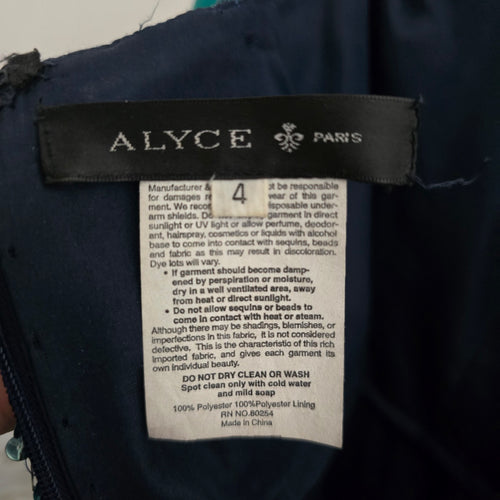 Alyce Paris Navy Blue Iridescent Sequin Tulle Prom Ball Gown Dress - Size 4