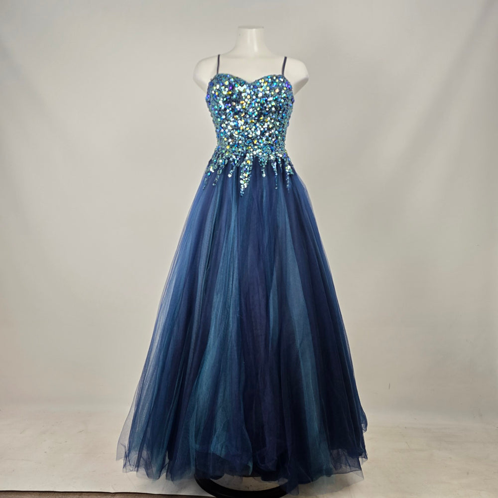 Alyce Paris Navy Blue Iridescent Sequin Tulle Prom Ball Gown Dress - Size 4